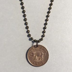 1970 United Kingdom 1 Penny COIN PENDANT British Territory Bermuda UK. 20" Chain